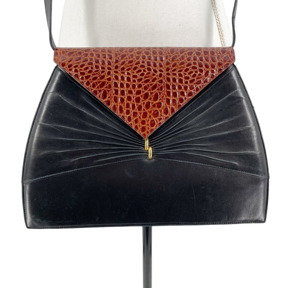 Bally Leather Black Brown Leather Crossbody Fold Over Purse Lightweight